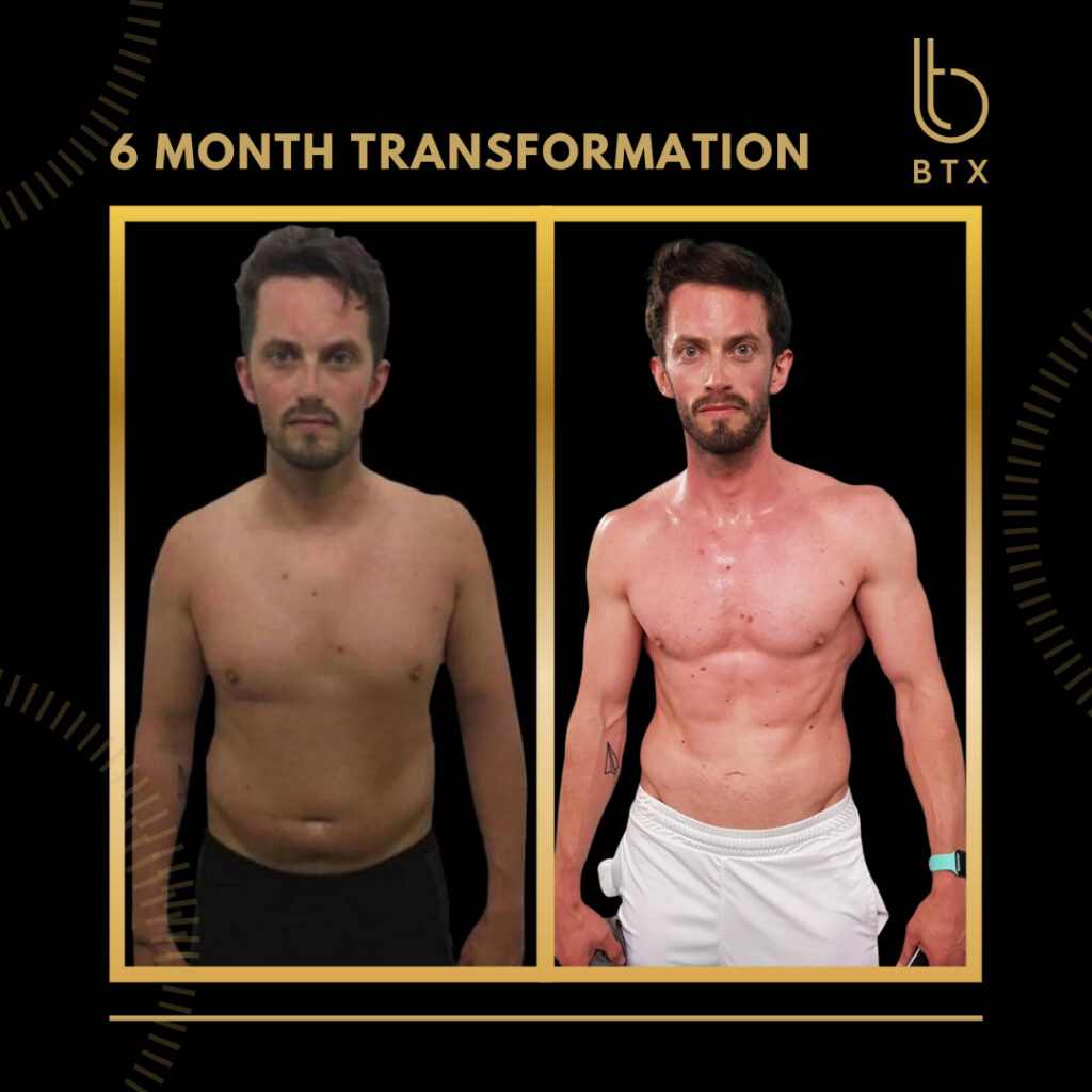 Tom's strength and fat loss transformation at BTX, before and after